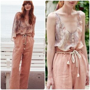 Louise Misha Arlie Pants Sienna Pink 100% Linen Rope Waist Sz 42 | US 8 NWT